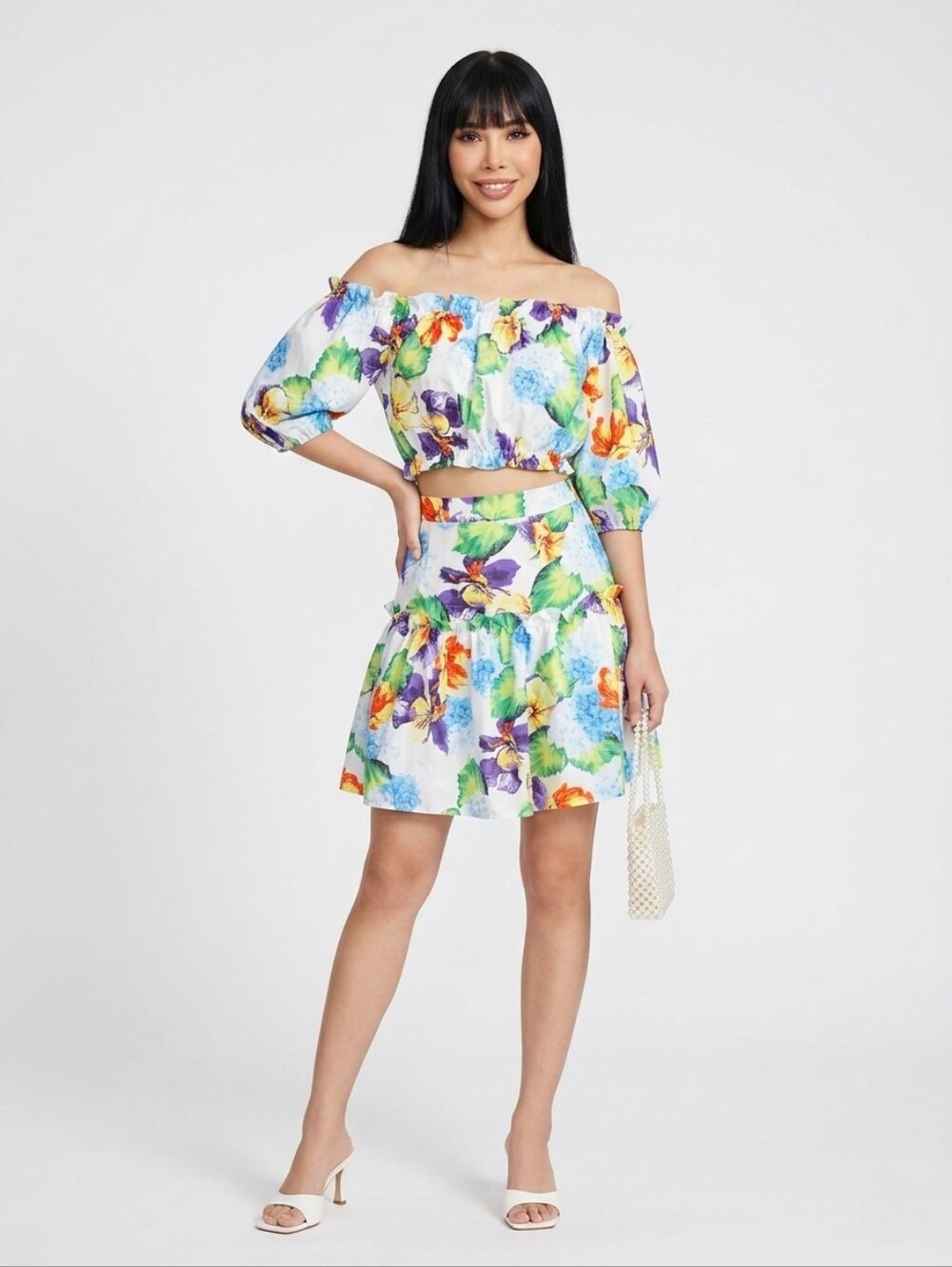 NWOT 2pc Floral Print Off-Shoulder Top & Skirt Set Size 6